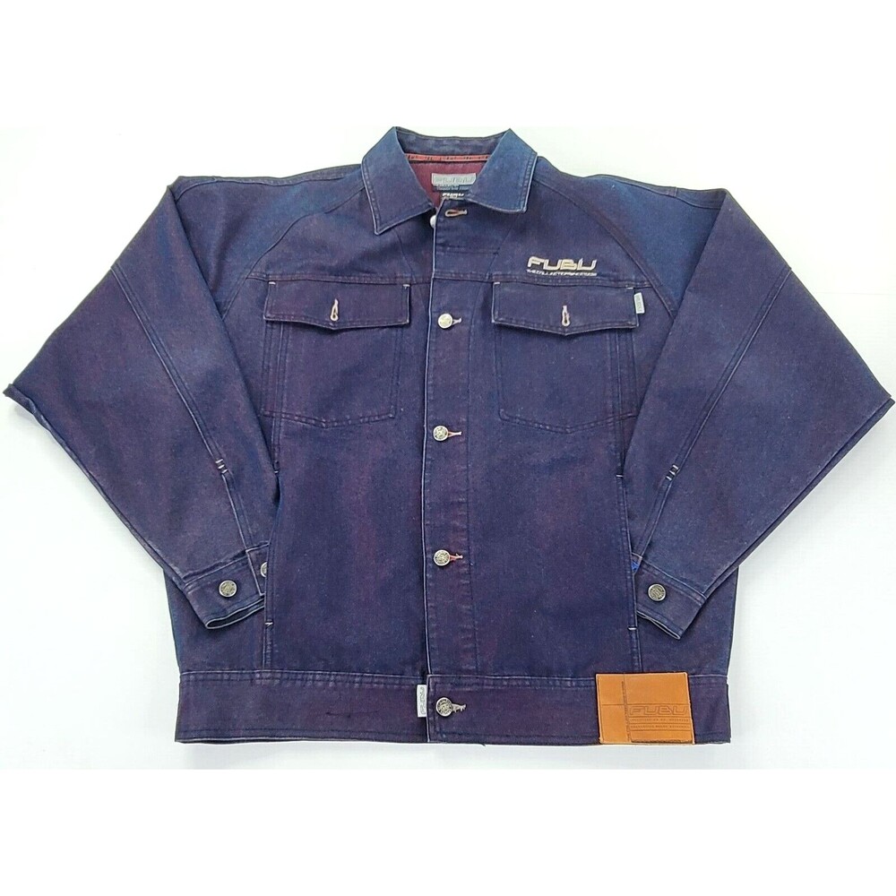 FUBU The Collection Blue/Purple Heavy Denim Jacket Mens Size Large Vintage Y2K